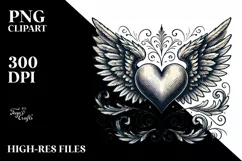 Vintage Hand Drawn Heart with Wings PNG Product Image 2