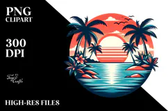 Retro Tropical Island Sunset, Transparent PNG Product Image 2