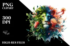 Vibrant Lion with 3D Flowers PNG Product Image 1