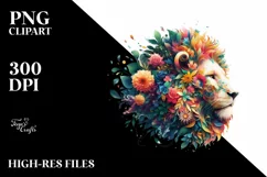 Vibrant Lion with 3D Flowers PNG Product Image 1