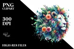 Vibrant Lion with 3D Flowers PNG Product Image 3