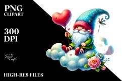 Colorful Gnome Sitting on Cloud Holding a Heart PNG Product Image 2