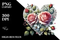 Heart with Roses in Washed Watercolor, Transparent PNG Product Image 2