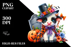 Cute Baby Cow Halloween Grave Drawing |Sublimation |Clipart Product Image 2