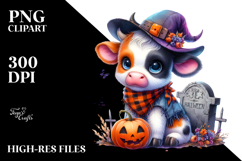Cute Baby Cow Halloween Grave Drawing |Sublimation |Clipart Product Image 2