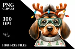 cute Watercolor Bloodhound with Reindeer Horns and Lights Product Image 1