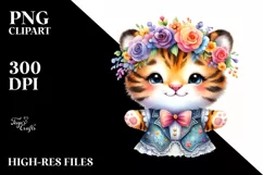 Cute Baby Tiger Whimsical Flowers Clipart Product Image 1