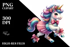 cute Unicorn Running with Floral Wreath PNG Product Image 1
