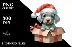 cute Watercolor Weimaraner with Santa Hat and Gift Box Product Image 1