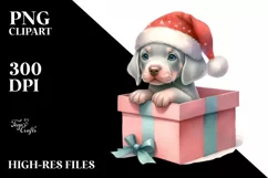 cute Watercolor Weimaraner with Santa Hat and Gift Box Product Image 1