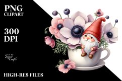 Baby Gnome with Big Hat and Anemone, Cute PNG Product Image 2