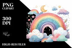 Colorful Pastel Rainbow with Clouds Clipart PNG Product Image 3