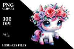 Cute Baby Unicorn with Floral Wreath PNG Product Image 2