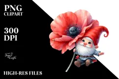 Floating Gnome with Large Poppy, Vibrant PNG Product Image 2