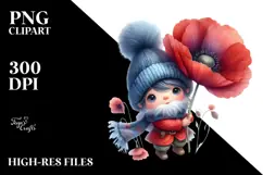 Cute Floating Gnome with Large Poppy PNG Product Image 2
