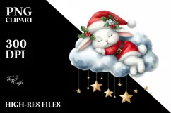 Watercolor Baby Bunny Christmass Sleeping Clipart Product Image 1
