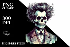 Retro Skull with Hair PNG Product Image 3