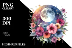 Vibrant Abstract Moon with Flowers and Stars | Sublimation | Product Image 2