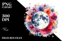 Vibrant Abstract Moon with Flowers and Stars | Sublimation | Product Image 2