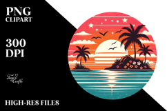 Retro Tropical Sunset, Clipart Style PNG Product Image 2