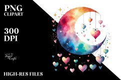 Simple Watercolor Half Moon Hearts PNG Product Image 2