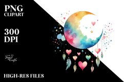 Simple Watercolor Half Moon Hearts PNG Product Image 2