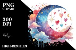 Simple Watercolor Half Moon Hearts PNG Product Image 2