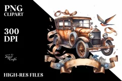 Vintage Rusty Car Ribbons Silk Scarf Clipart Product Image 3