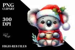 cute Watercolor Koala with Santa Hat and Tea Cup Product Image 1