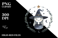 Simple Watercolor Boho Smiling Witch PNG Product Image 2