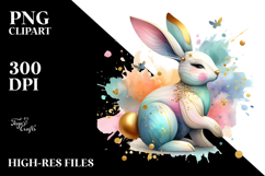 Golden-Infused Wooden Bunny, PNG Product Image 2