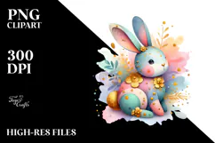 Colorful Bunny with Golden Details, PNG Product Image 2