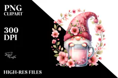 Gnome with Cherry Blossom Hat, Whimsical PNG Product Image 2