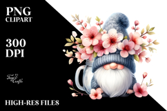 Gnome with Cherry Blossom Hat, Whimsical PNG Product Image 2