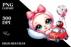 Colorful Sleeping Baby Ladybug Car | Clipart Product Image 3