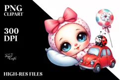 Colorful Sleeping Baby Ladybug Car | Clipart Product Image 3