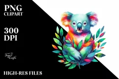 Koala with Plant Leaves PNG Product Image 3