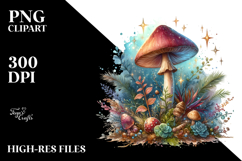 Detailed Shiny Colorful Mushroom Watercolor PNG Product Image 2