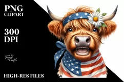 Proud Highland Cow with Daisy | Sublimation | Clipart Product Image 1