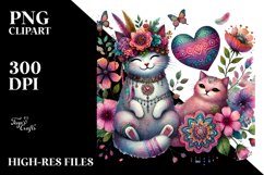 Colorful Boho Cat Holding a Heart PNG Product Image 2
