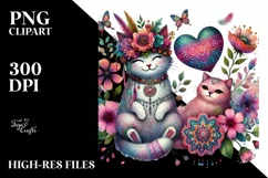 Colorful Boho Cat Holding a Heart PNG Product Image 2
