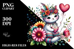 Colorful Boho Cat Holding a Heart PNG Product Image 2