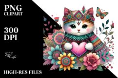 Boho Cat Holding Heart PNG Product Image 2