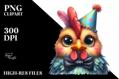 Funny Chicken Portrait with Party Hat PNG Product Image 1
