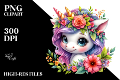 Baby Unicorn with Floral Wreath, Transparent PNG Product Image 2