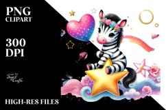 Colorful Zebra Holding a Heart PNG Product Image 2
