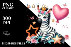 Colorful Zebra Holding a Heart PNG Product Image 2