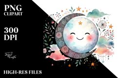 Smiling Moon with Hanging Hearts, PNG Product Image 2