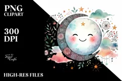 Smiling Moon with Hanging Hearts, PNG Product Image 2