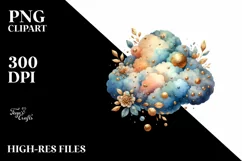 Colorful Watercolor Cloud with Foil | Sublimation Clipart Product Image 1